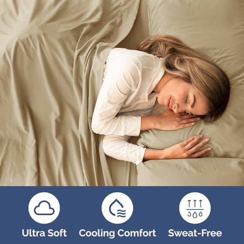 King Size 4 Piece Sheet Set - Comfy Breathable & Cooling Sheets - Beige