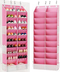 Criusia Over the Door Shoe Organizer, 20-30 Pairs Heavy-Duty Hanging Shoe Storage with Large Pockets, 10-Tier Door Shoe Rack with 4 Hooks for Sneakers Sandals Heels Boots (Pink)