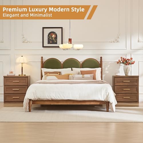 RWYHG Nightstands Set of 2 Wood 3 Drawer Storage 26" Tall Gold Handle