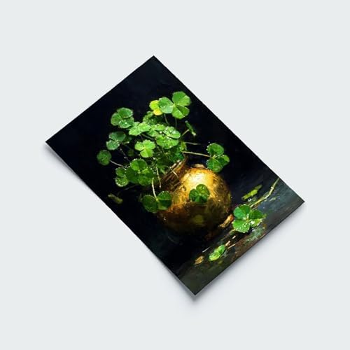 JDBeehpy Irish Clover Painting Green Festival (Unframed, Canvas Only) Mural Modern Minimalist Gold Jar St. Patrick Classic Holiday Gift Home Living Room Picture Decoration 08x12inch(20x30cm)
