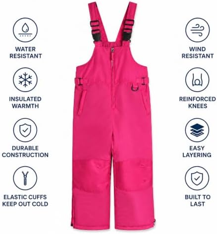 Cherokee Kids Snow Bibs - Insulated Ski Pants Overalls for Boys and Girls