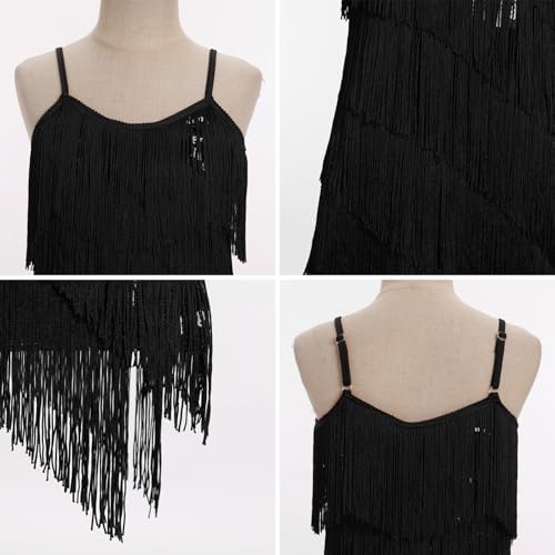 IDOPIP Kids Girls 1920s Flapper Dress Tassels Sequins Fringe Latin Dance Dress Gatsby Halloween Party Ballroom Dance Costumes