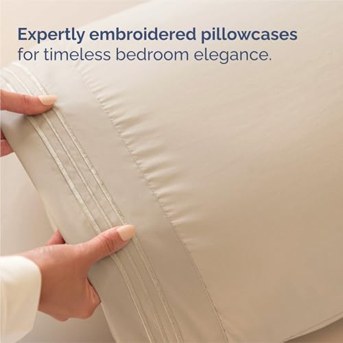 Split King Size 5 Piece Sheet Set - Breathable & Cooling Sheets - Cream