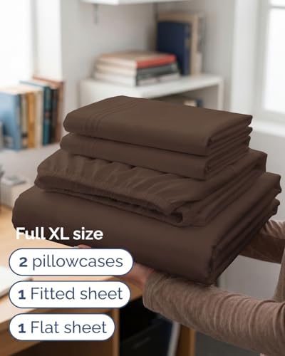 Full XL Sheets - 4 Piece Full XL Sheet Set - Breathable & Cooling - Brown