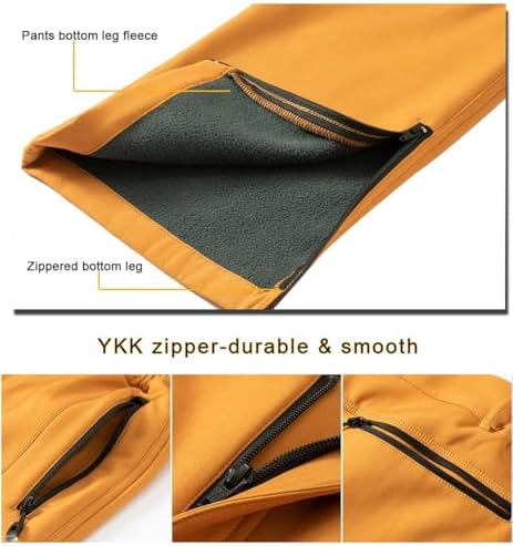 Mens Snow Ski Waterproof Softshell Snowboard Pants Outdoor Hiking Fleece Lined Zipper Bottom Leg