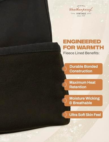 Weatherproof Vintage Fleece Lined Pants Men's - Regular Fit | Soft & Warm, Cold Weather Insulated Canvas Winter Pants for Men