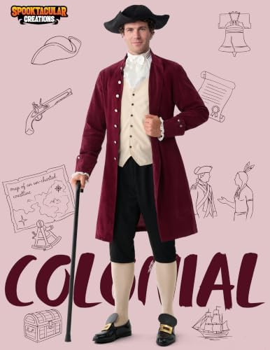 Spooktacular Creations 7pc Halloween Colonial Costume Men, Founding Father Costume for Themed Party