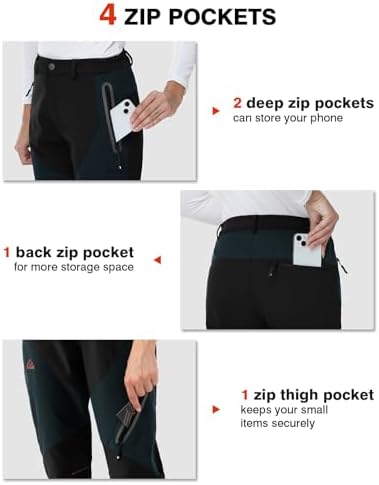 TBMPOY Women's Fleece Lined Ski Snow Pants Waterproof Winter Cargo Hiking Warm Thermal Softshell Insulated Outdoor Pant