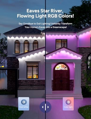 Permanent Outdoor Lights, 100ft with 60 RGB LED Lights for Christmas and Daily, 49 Scene Modes+DIY for Christmas Decor, IP66 Waterproof for Outdoor, Compatible with Alexa, Google Assistant