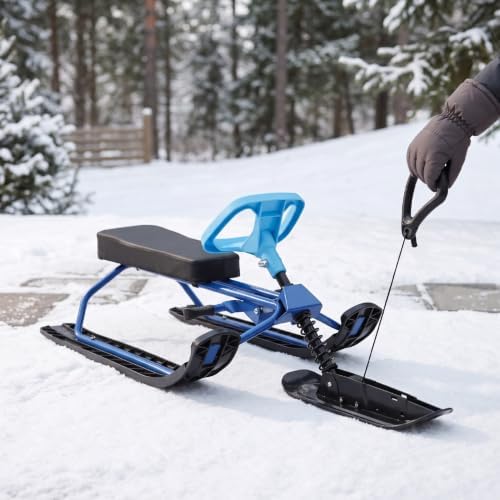 Kids Snow Sled with Steering Wheel for Winter Sports