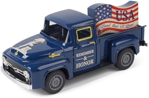 Memorial Day Patriotic Truck Decor, Americana Vintage Pickup Truck Tabletop Decoration, Rustic Farmhouse Tiered Tray Decor for 4th of July Independence Day Home Office