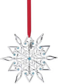 Lenox Ornament, 2025 Snow Majesty Silverplate Ornament, Stainless Steel Christmas Tree Decoration, Snowflake Design, Blue Jeweled Accents, Red Ribbon for Hanging, Christmas Decoration(Silver, 1 Piece)