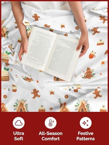 Christmas Sheet Set, Gingerbread House, Holiday Xmas Bedding Set - Queen