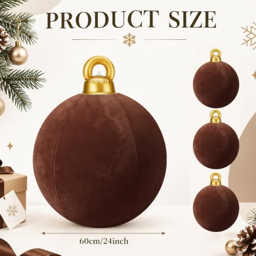 Jetec 3 Pcs 32 Inch Giant Velvet Christmas Inflatable Balls, Reddish-Brown