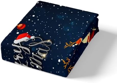 Christmas Tree Bed Sheet Set Kids Blue Girly Glitter Sheets Set 4pc Shiny Reindeer Microfiber Soft Bedding Set,1 Flat Sheet,1 Deep Pocket Fitted Sheet,2 Pillow Cases（Queen Size）