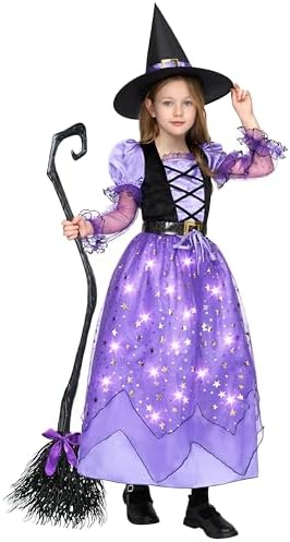 Spooktacular Creations Girls Witch Costume, Light up Witch Costume Kids, Starry Dress for Child Halloween Role Play Parties