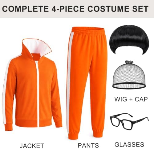 Halloween Costumes for Men, 4 Pcs Orange Tracksuit Costume Set