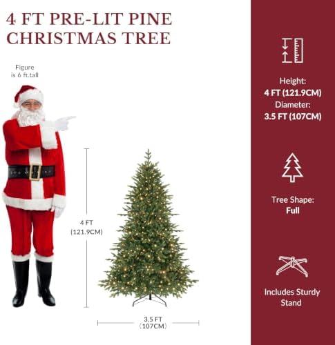 SHareconn 4ft Artificial Prelit Fir Christmas Tree Dual Color Lights