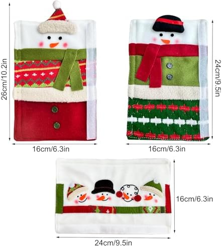 PTFNY 3 Piece Set Christmas Snowman Refrigerator Door Handle Covers Appliance Handle Covers Christmas Decorations Fits Standard Size Kitchen Refrigerator Microwave Oven Or Dishwasher