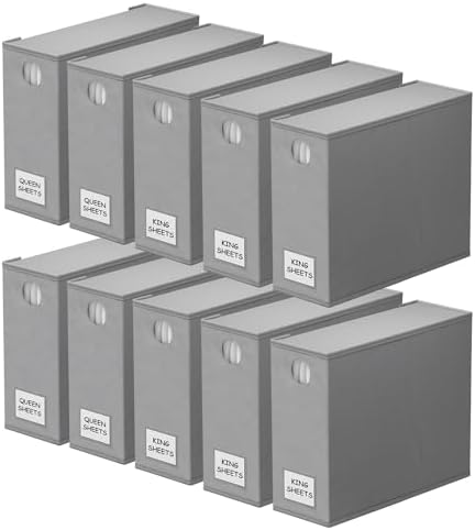 SpaceAid 10 Pack Bed Sheet Organizers and Storage, Foldable Sheet Organizer for Linen Closet, Sheets Set Folder Keeper with Window XL (Queen & King Size) Organizing Bedding Container, Gray