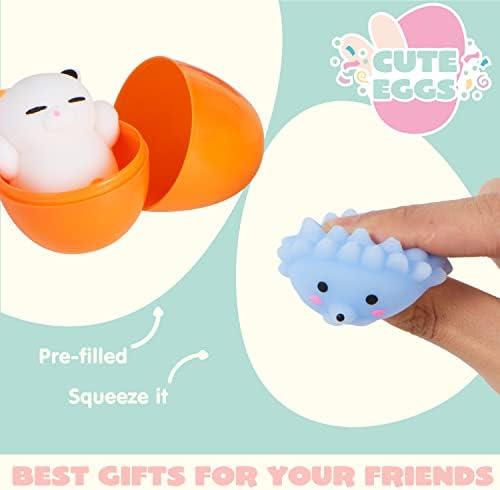 JOYIN 72 Pcs Easter Prefilled Eggs with Mochi Squishy Toys, Kawaii Stress Reliever Squishy Toy for Easter Egg Hunt, Kids Party Favor, Basket Stuffers, Goodie Bag Fillers, Classroom Prize Supplies