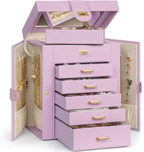 AKOZLIN 6-Tier Jewelry Box Organizer 5 Drawers Storage Purple Regular