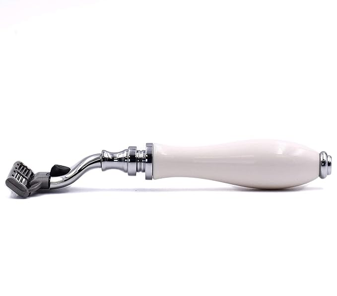 Parker – Deluxe Mach 3 Razor with Triple Blades for Close Shave – Premium White Resin Handle with Chrome Trim