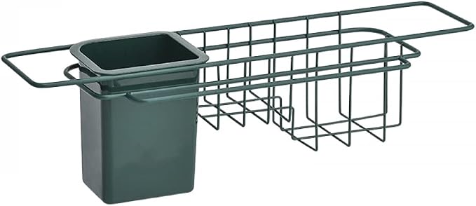 Wrought Iron Kitchen Sink Sponge Holder Drain Storage Rack Suitable for Sponge, Brush, Cloth, Cleaning Agent Green