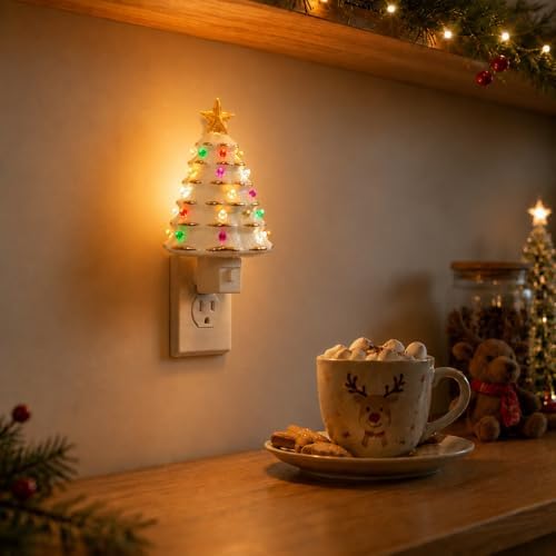 L LOHAS LED Christmas Tree Night Light, Ceramic Night Lights for Kids