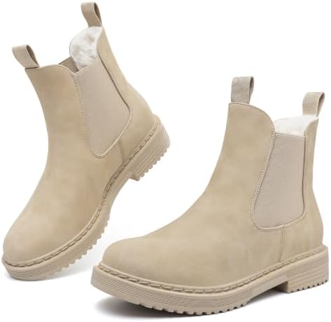Womens Winter Chelsea Boots Warm Faux Fur Lined Chunky Lug Ankle Booties
