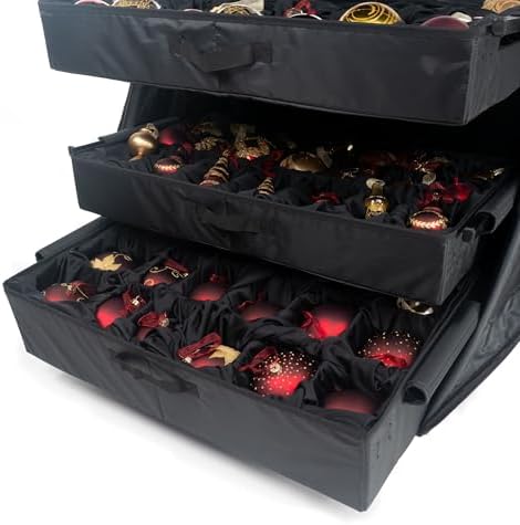 Telescoping Christmas Ornament Storage Box, Adjustable Dividers, 140 Slots