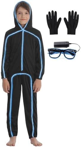 Vanderdyken Stick Figure Costume Kids Light up Stickman Costume Glow in the Dark Halloween Outfit for Boys and Girls