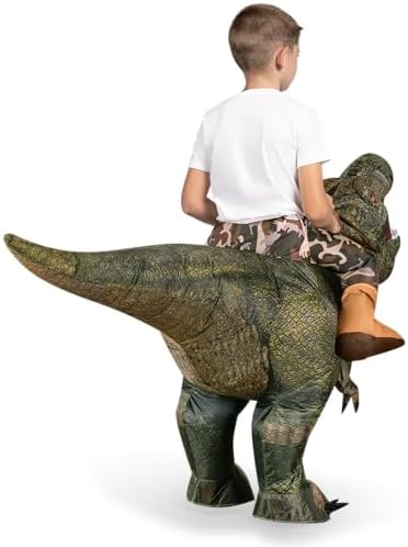 Spooktacular Creations Inflatable Dinosaur Costume Kids, T.rex Blow Up Costumes, Digital Printing Ride-On Dinosaur for Party