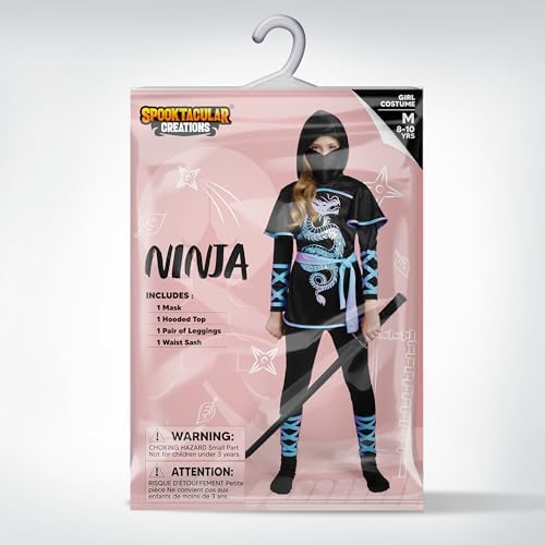 Spooktacular Creations Black and Red Ultimate Ninja Dragon Costume Set for kids, Girls, Halloween Dress Up