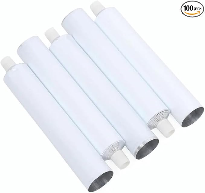 100PCS Empty Toothpaste Tubes, 100ml Aluminum Empty Squeeze Tube Reusable White Skincare Product Dispensing Tubes