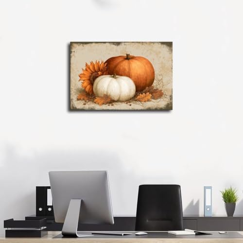 JDBeehpy Vintage Orange White Pumpkin Canvas Painting Framed 24x36inch