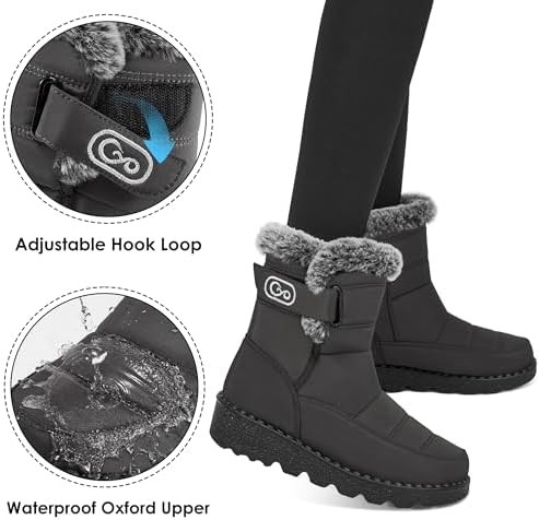 Ablanczoom Womens Winter Snow Boots with Warm Fur Lining Comfortable Booties Non Slip Waterproof Outdoor Shoes