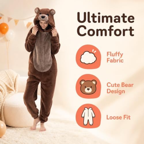 Snug Fit Unisex Adult Onesie Pajamas, Flannel Cosplay Animal One Piece Halloween Costume Sleepwear Homewear