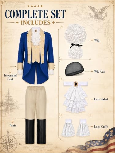 Founding Fathers Costume Set for Men - 7PC Colonial Costume Men