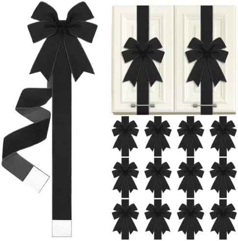 Daifunli 12 Pcs Black Velvet Christmas Cabinet Bows Ribbons for Kitchen