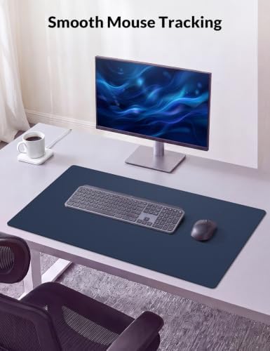 Leather Desk Pad Protector, 24" x 17", Dark Blue Desk Mat