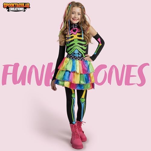 Spooktacular Creations Halloween Kids Skeleton Costume, Funky Punky Bone Skeleton Deluxe Costume, Halloween Girls Outfit