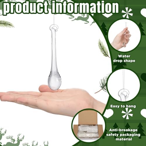 22 Pcs Crystal Glass Teardrop Christmas Ornaments, 4 Medium Size