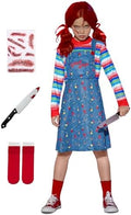 BesserBay Girl's 4PC Halloween Costume Horror Killer Dress Up Mock Two-Piece Blue Stripe 2-12 Years