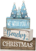 Lineshading 4 Pcs Coastal Christmas Table Decor, Blue Beachy Christmas Tree