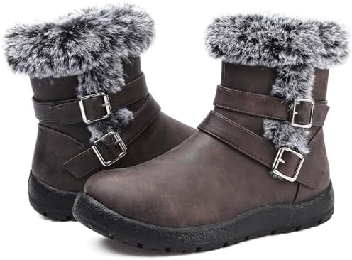 Womens Snow Boots Leather Winter Warm Boots Platform Ankle Booties