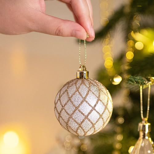 Valery Madelyn Christmas Ball Ornaments, 100ct White and Gold Shatterproof Christmas Tree Decorations Set, Elegant Hanging Ornaments for Xmas Trees Bulk Holiday Wedding Party Decor