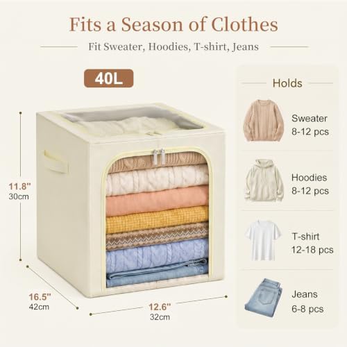 GoMaihe Clothes Storage Bins with Metal Frame for Closet, 40L 6-Pack Beige