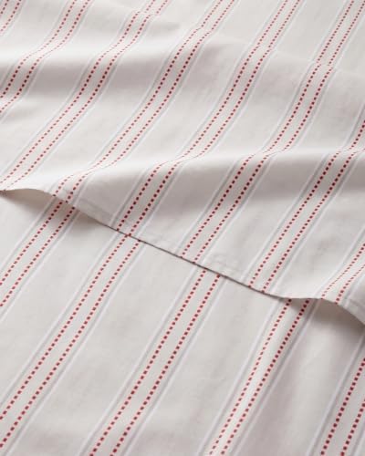 Christmas Sheet Set, Red Dot Stripe, Holiday Xmas Bedding Set - Twin XL