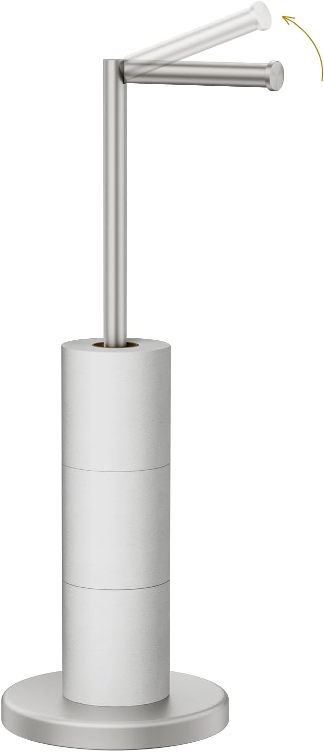 Toilet Paper Holder Stand 22.2" H Brushed Nickel Bathroom Free Standing Toilet Paper Roll Holder Storage Shelf for 4 Rolls, Stainless Steel Toilet Paper Holders with Non-Slip Stable Base